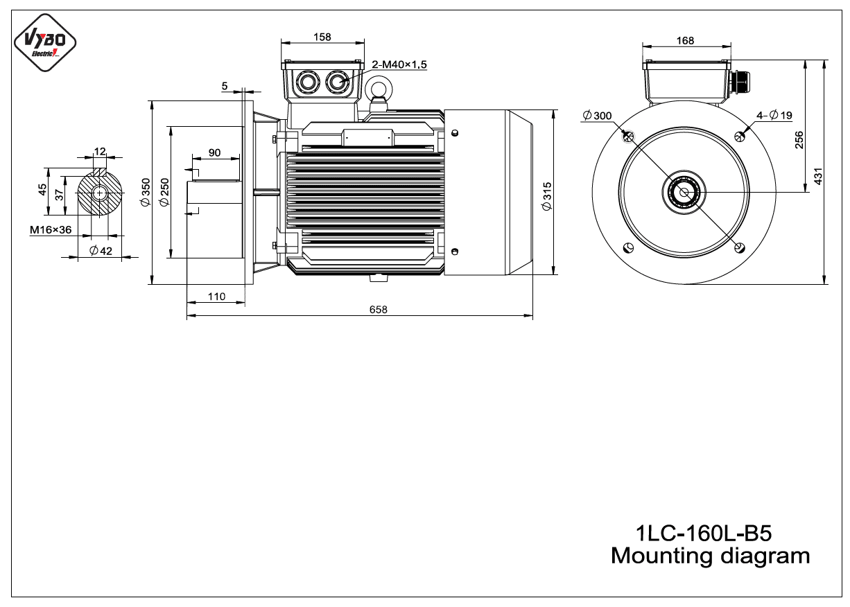 rozmerový výkres elektromotor 1LC 160L-B5