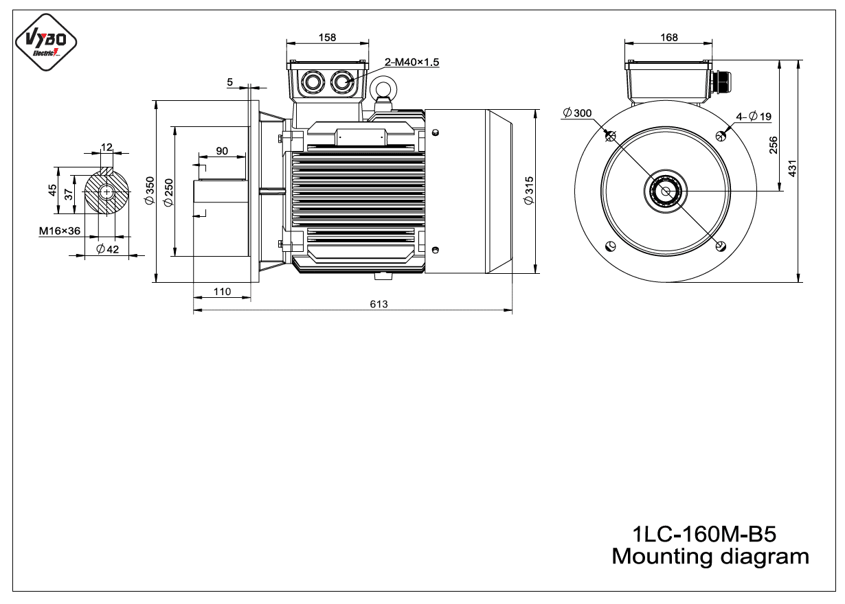 rozmerový výkres elektromotor 1LC 160M-B5