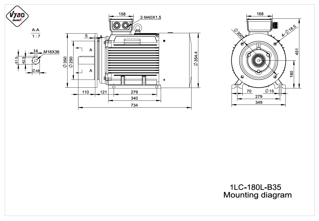 rozmerový výkres elektromotor 1LC 180L-B35