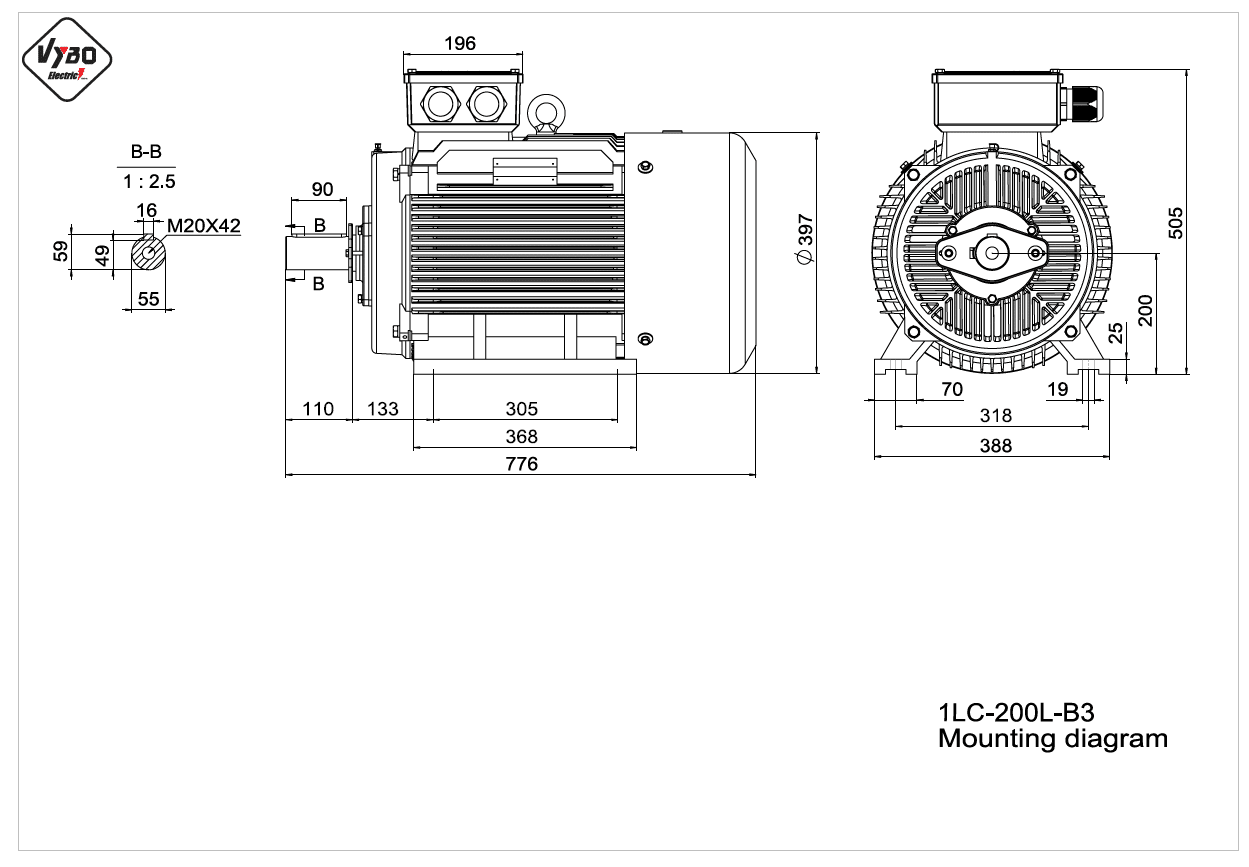 rozmerový výkres elektromotor 1LC 200L-B3