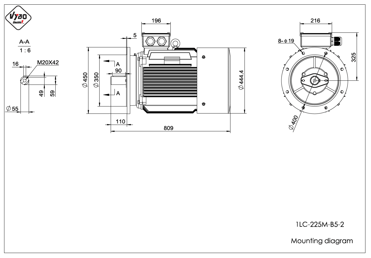 rozmerový výkres elektromotor 1LC 225M-B5