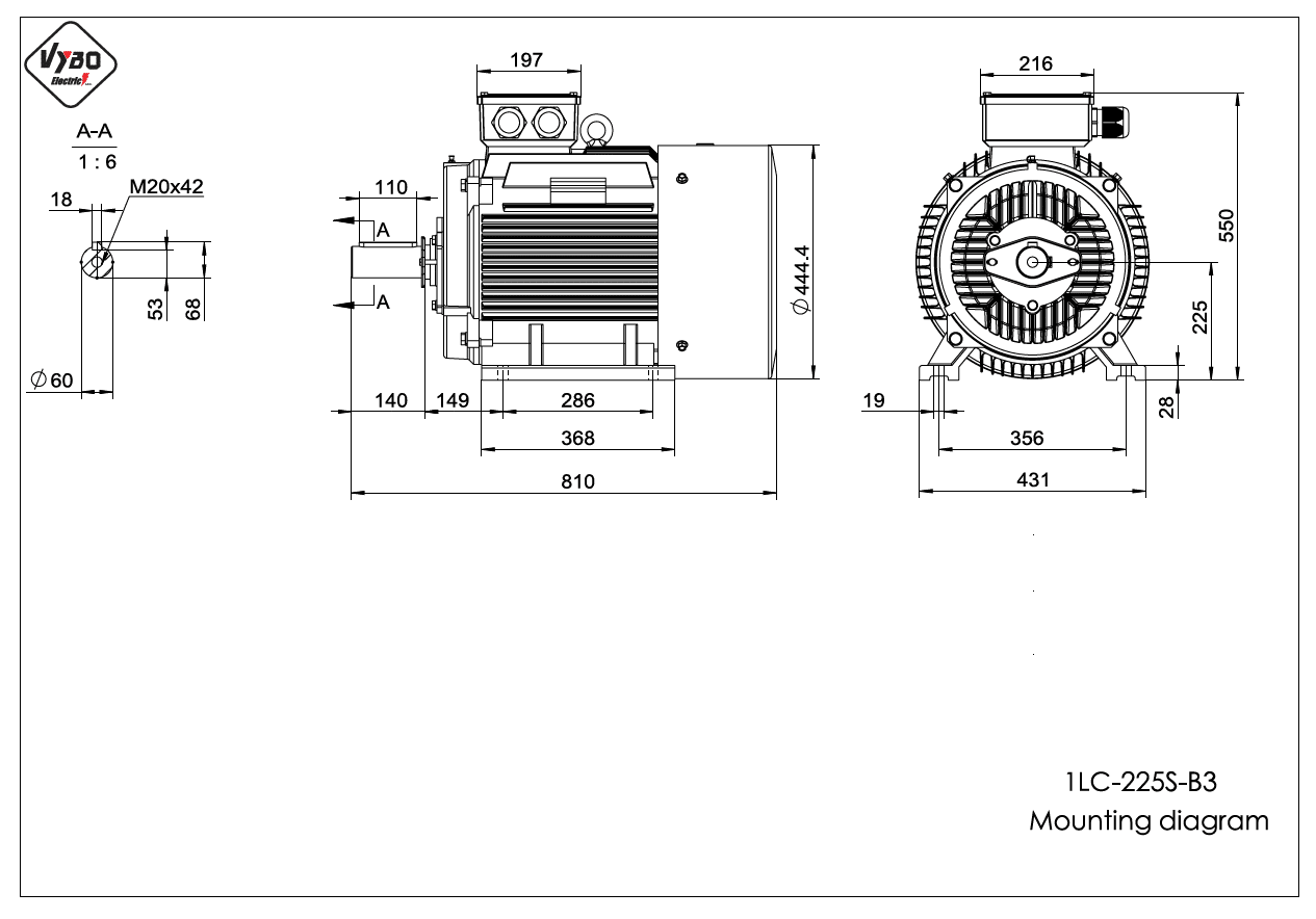 rozmerový výkres elektromotor 1LC 225S-B3