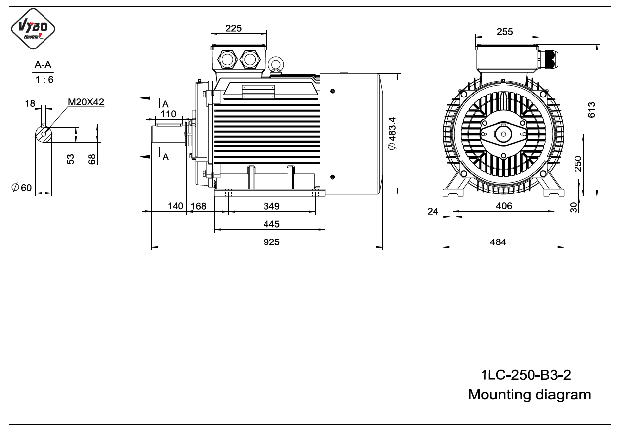 rozmerový výkres elektromotor 1LC 250M-B3