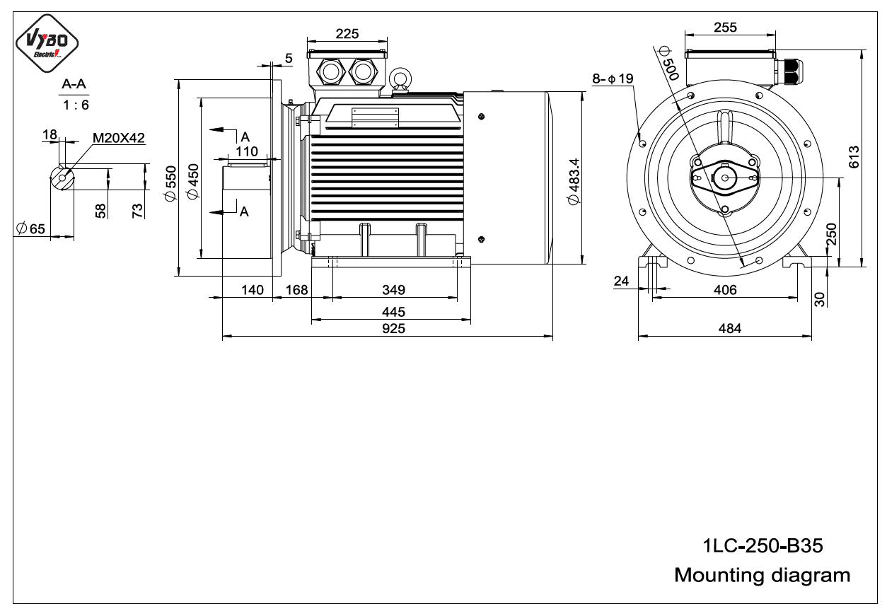 rozmerový výkres elektromotor 1LC 250M-B35