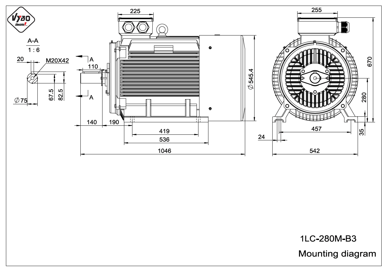 rozmerový výkres elektromotor 1LC 280m-B3