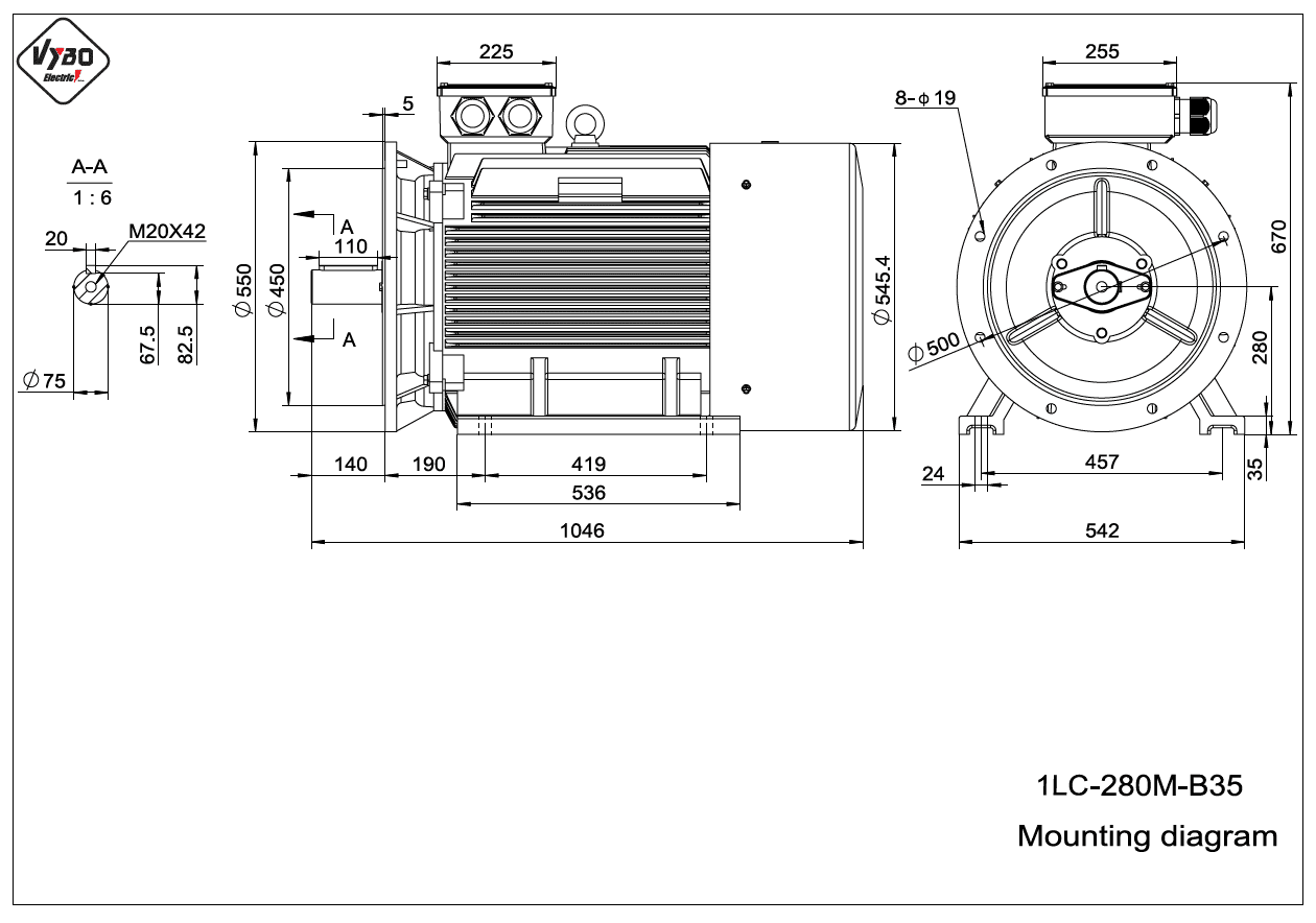 rozmerový výkres elektromotor 1LC 280m-B35