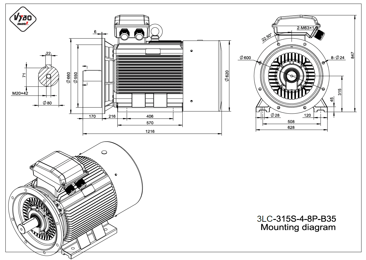 rozmerový výkres elektromotor 3LC 315S B35