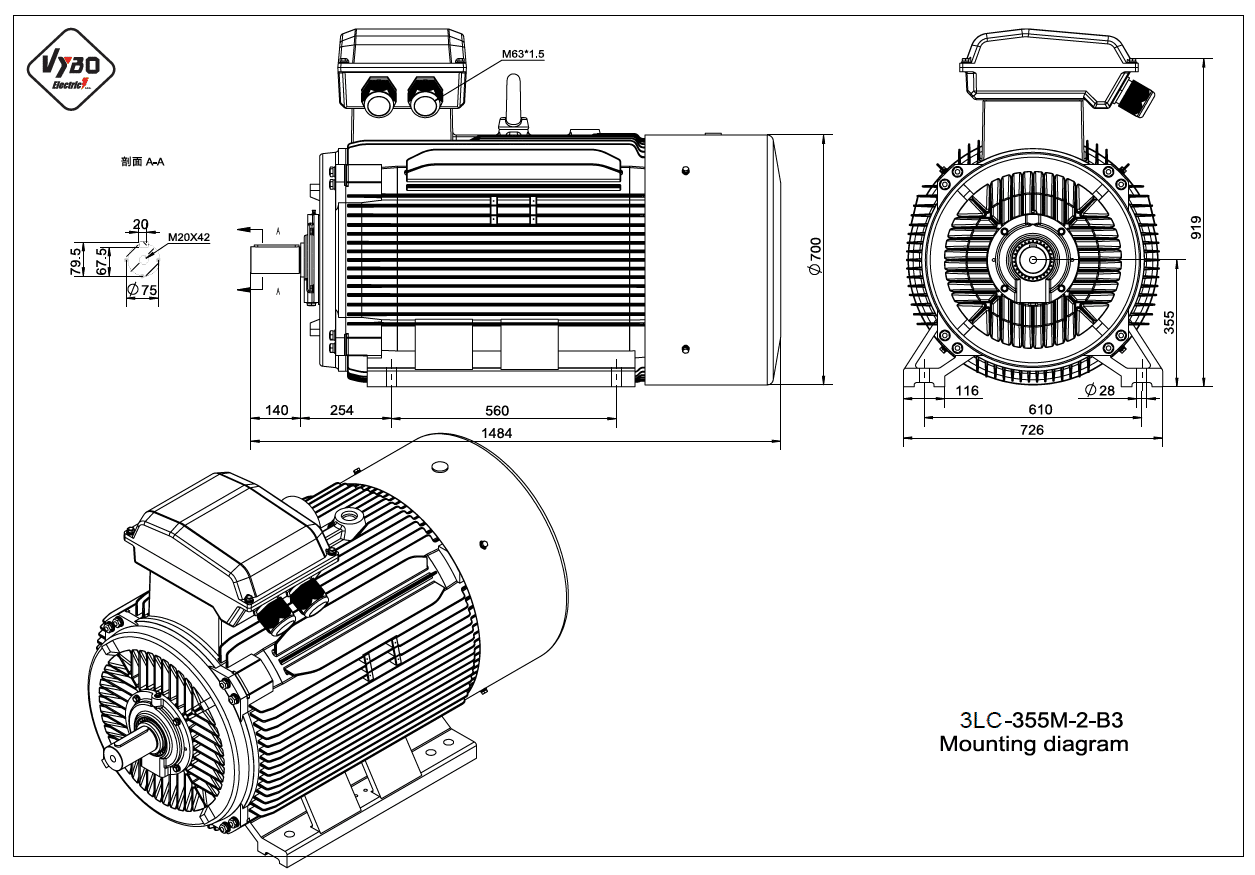 rozmerový výkres elektromotor 3LC 355M B3