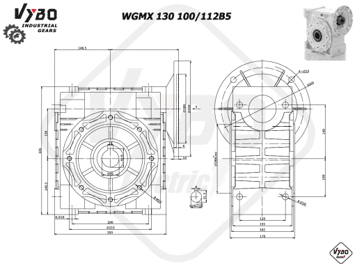 rozmerový výkres šneková prevodovka WGMX 130 100,112B5